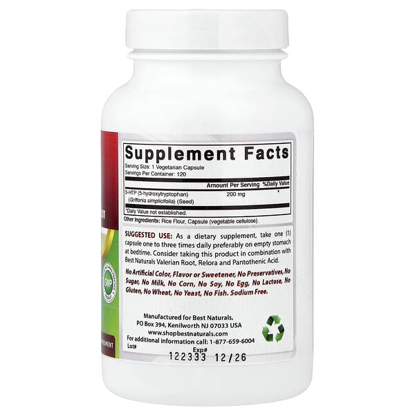 Alternative view of Best Naturals, 5-HTP, 200 mg, 120 Vegetarian Capsules