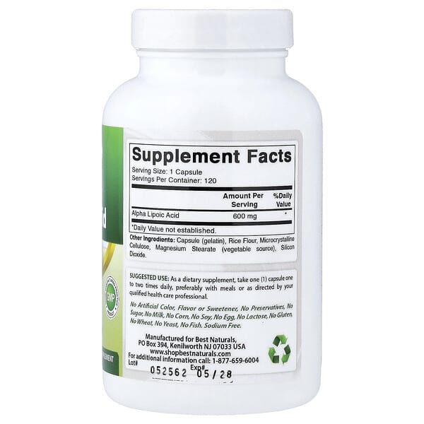 Alternative view of Best Naturals, Alpha Lipoic Acid, 600 mg, 120 Capsules