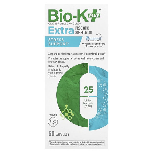 Bio-K+, Extra Probiotic Supplement, Stress Support With Sensoril®, 60 Capsule