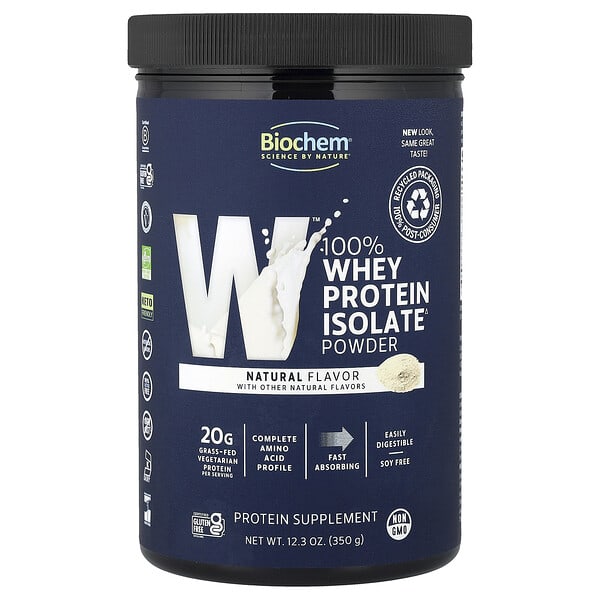 Biochem, 100% Whey Protein Isolate Powder, Natural, 12.3 oz (350 g)