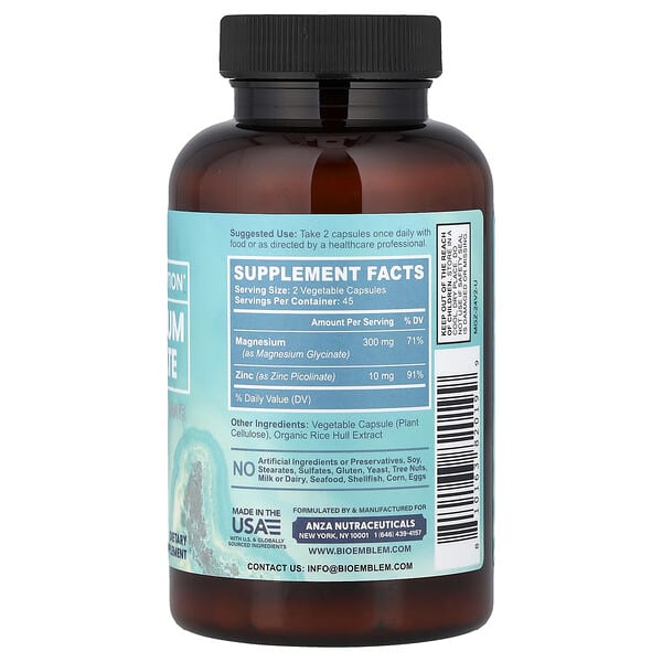 Alternative view of BioEmblem, Magnesium Glycinate with Zinc Picolinate, 90 Veggie Caps