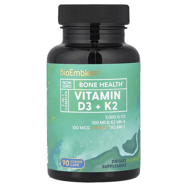 BioEmblem, Vitamin D3 + K2, 90 Veggie Caps