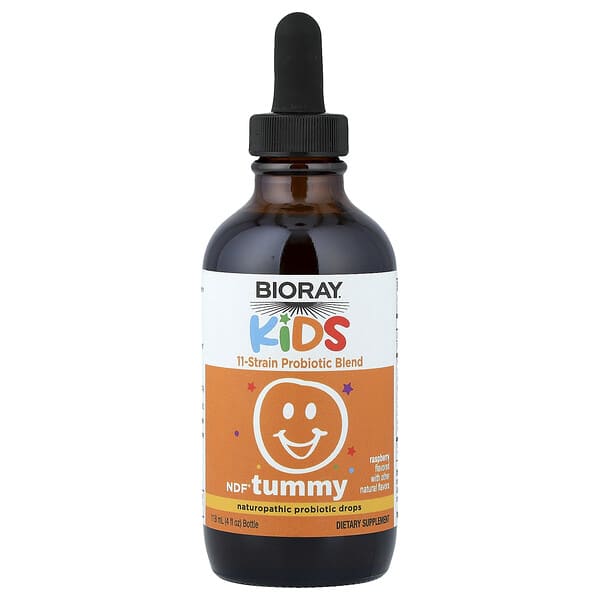 Bioray, Kids, NDF® Tummy, 11-Strain Probiotic Blend, Raspberry, 4 fl oz (118 ml)