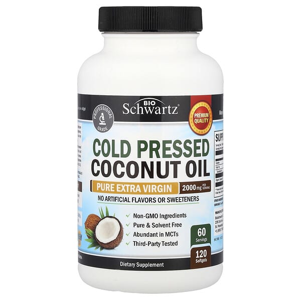 BioSchwartz, Cold Pressed Coconut Oil, Pure Extra Virgin, 120 Softgels (1,000 mg per Softgel)