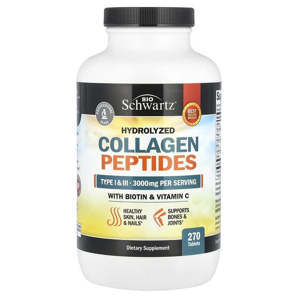 BioSchwartz, Hydrolyzed Collagen Peptides with Biotin and Vitamin C, 270 Tablets