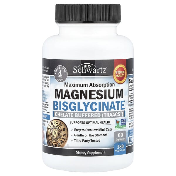 BioSchwartz, Maximum Absorption Magnesium Bisglycinate, 180 Veggie Caps (24 mg per Capsule)