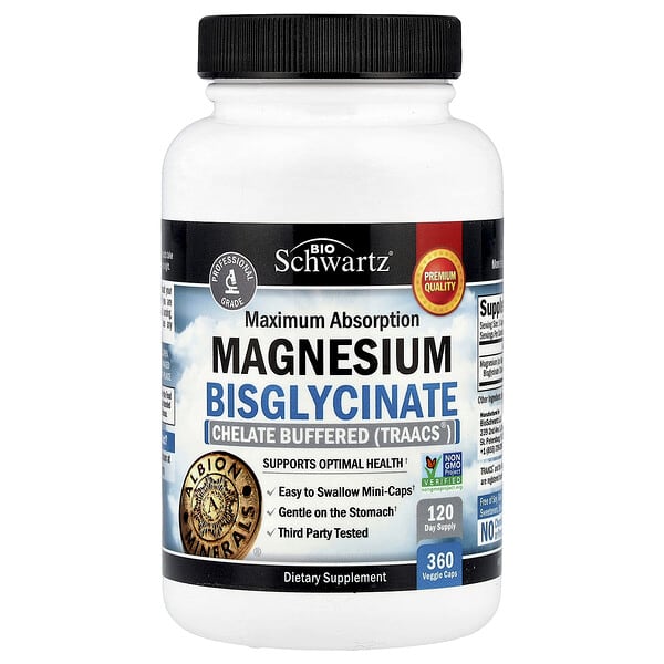 BioSchwartz, Maximum Absorption Magnesium Bisglycinate, 360 Veggie Caps (24 mg per Capsules)