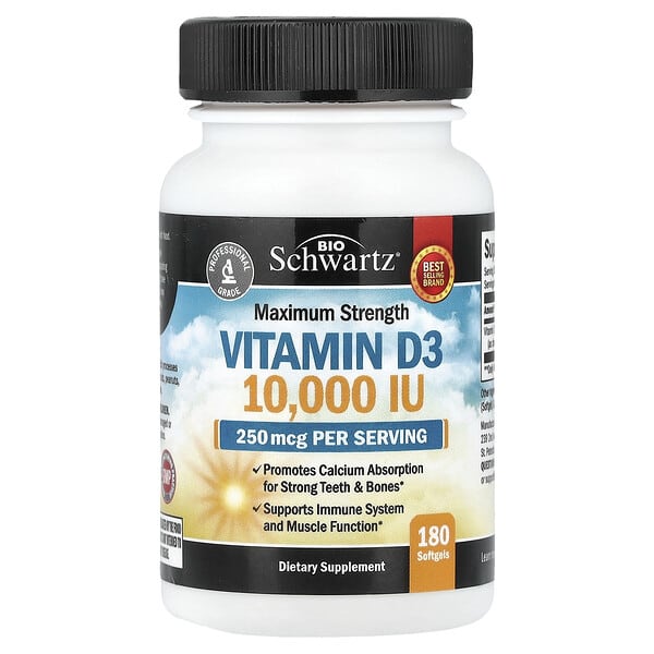 BioSchwartz, Maximum Strength Vitamin D3, 250 mcg (10,000 IU), 180 Softgels