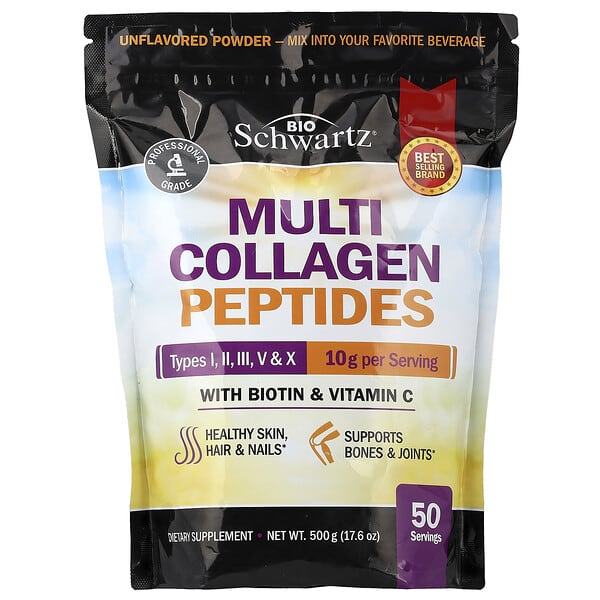 BioSchwartz, Multi Collagen Peptides Powder, Types I, II, III, V & X, With Biotin & Vitamin C, Unflavored, 17.6 oz (500 g) 4 BioSchwartz, Multi Collagen Peptides Powder, Types I, II, III, V & X, With Biotin & Vitamin C, Unflavored, 17.6 oz (500 g)