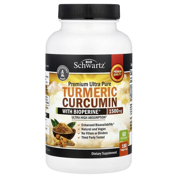BioSchwartz, Premium Ultra Pure, Turmeric Curcumin With Bioperine®, 180 Veggie Caps