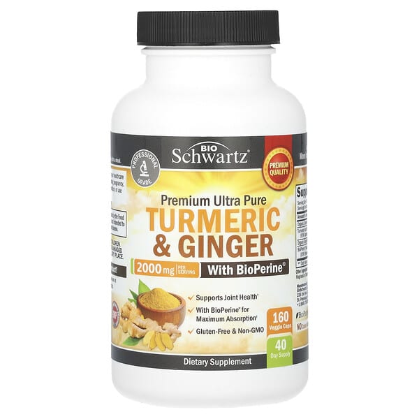 BioSchwartz, Premium Ultra Pure Turmeric & Ginger With BioPerine, 2,000 mg, 160 Veggie Caps (500 mg)