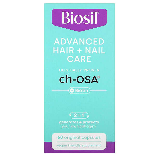 Biosil, Advanced Hair + Nail Care + Biotin, 60 Original Capsules