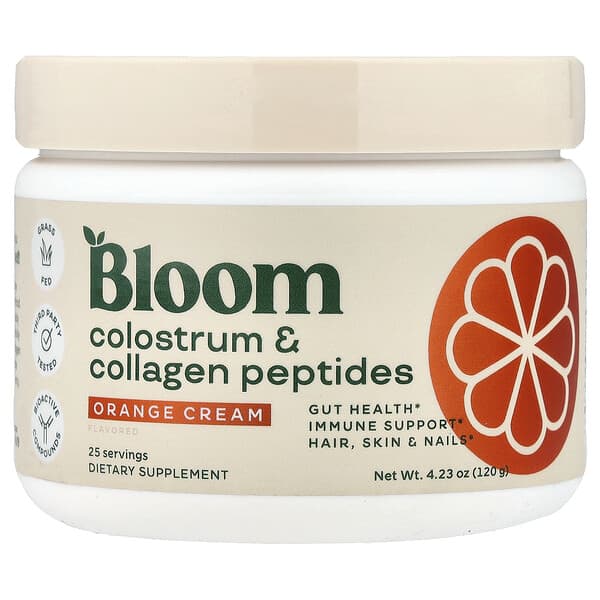 Bloom, Colostrum & Collagen Peptides, Orange Cream, 4.23 oz (120 g)
