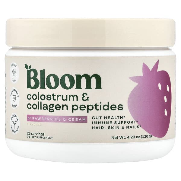 Bloom, Colostrum & Collagen Peptides, Strawberries & Cream, 4.23 oz (120 g)