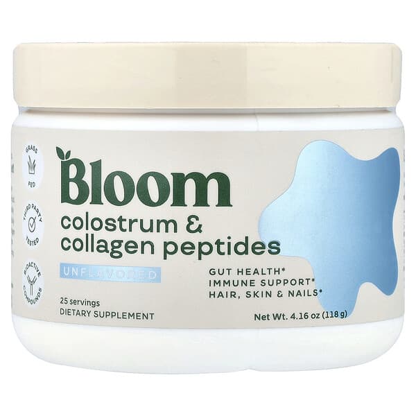 Bloom, Colostrum & Collagen Peptides, Unflavored, 4.16 oz (118 g)