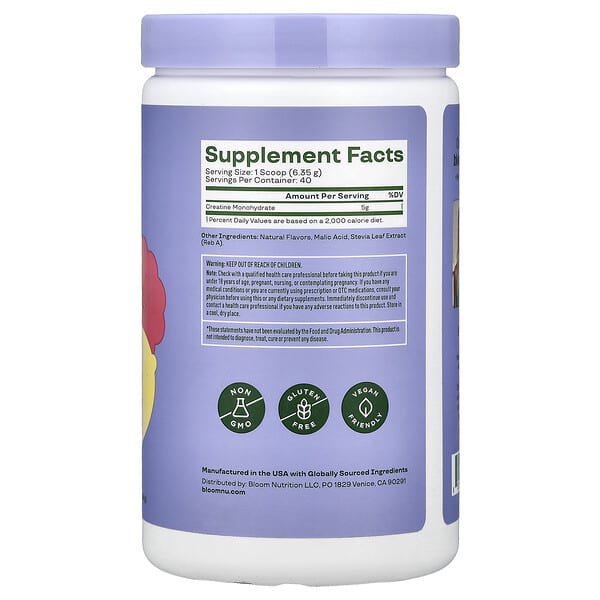 Bloom, Creatine Monohydrate, Raspberry Lemon, 9 oz (254 g) 2 Bloom, Creatine Monohydrate, Raspberry Lemon, 9 oz (254 g) - Ảnh 2