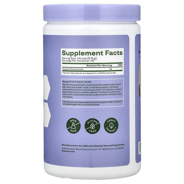 Alternative view of Bloom, Creatine Monohydrate, Unflavored, 7.3 oz (206 g)