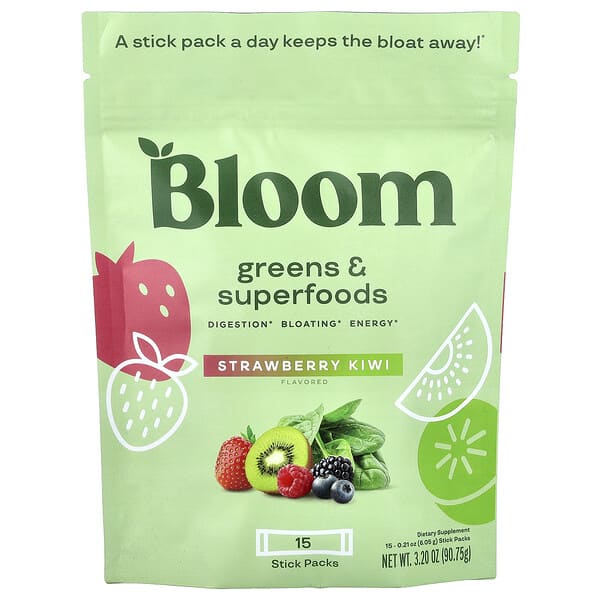 Bloom, Greens & Superfoods, Strawberry Kiwi, 15 Stick Packs, 0.21 oz (6.05 g) Each