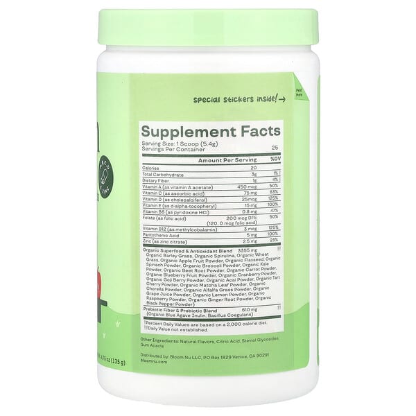Alternative view of Bloom, Kids, Greens & Superfoods + Multivitamin, Strawberry Apple, 4.76 oz (135 g)