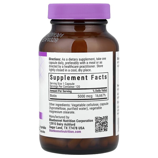 Alternative view of Bluebonnet Nutrition, Biotin, 5,000 mcg, 120 Vegetable Capsules