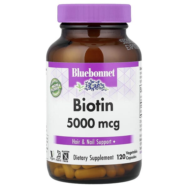 Bluebonnet Nutrition, Biotin, 5,000 mcg, 120 Vegetable Capsules