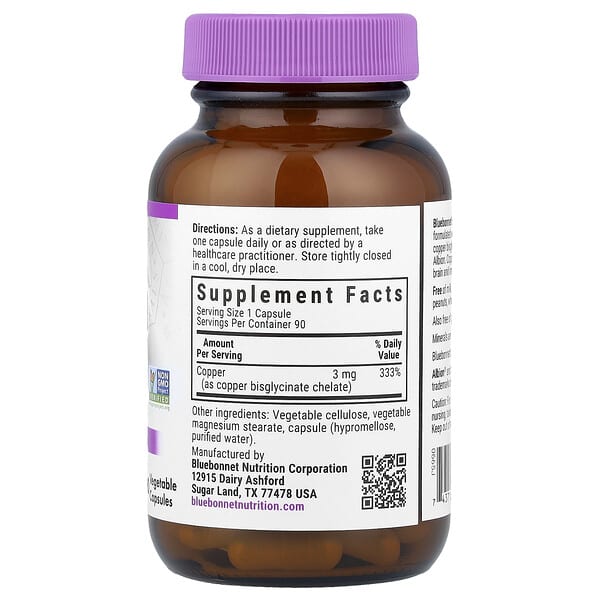 Alternative view of Bluebonnet Nutrition, Chelated Copper, 3 mg , 90 Vegetable Capsules