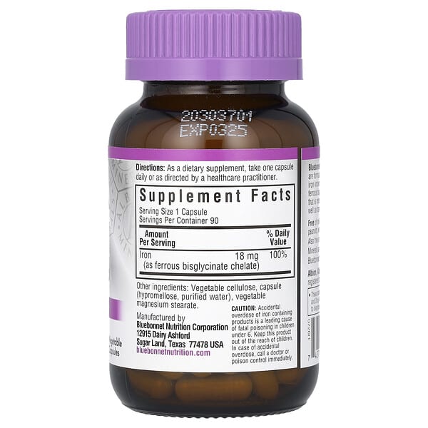 Alternative view of Bluebonnet Nutrition, Chelated Iron, 18 mg, 90 Vegetable Capsules