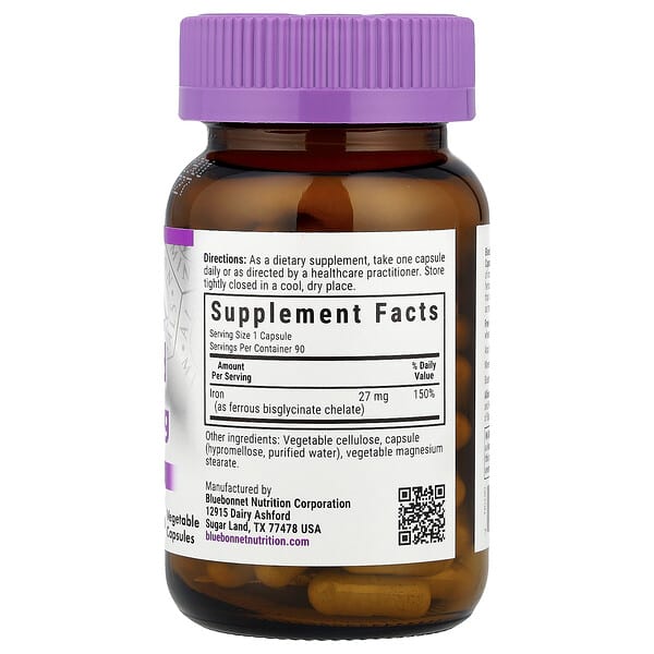 Alternative view of Bluebonnet Nutrition, Chelated Iron, Extra-Strength , 27 mg, 90 Vegetable Capsules