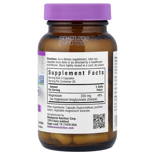 Alternative view of Bluebonnet Nutrition, Chelated Magnesium, 60 Vegetable Capsules (100 mg per Capsule)