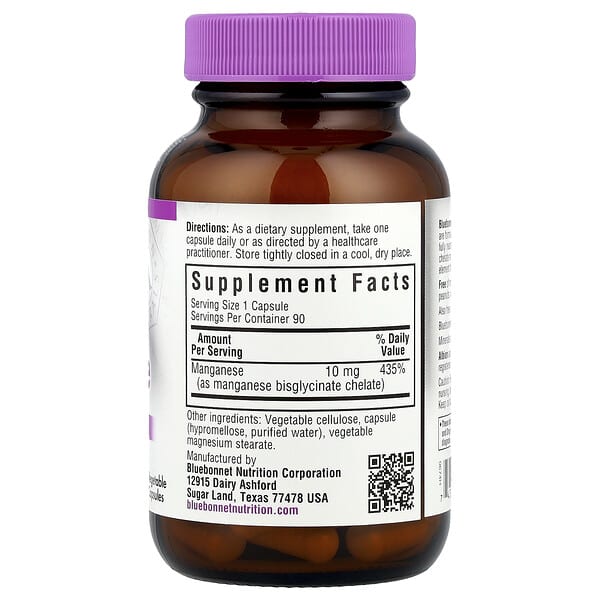 Alternative view of Bluebonnet Nutrition, Chelated Manganese, 10 mg, 90 Vegetable Capsules