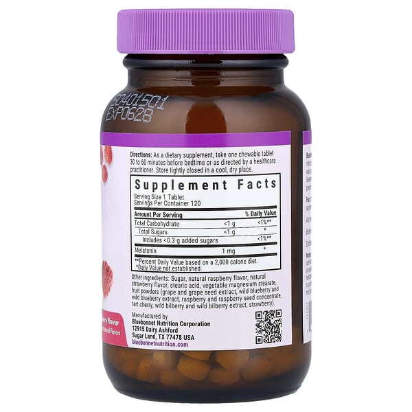 Alternative view of Bluebonnet Nutrition, Earth Sweet® Chewables, Melatonin, Raspberry, 1 mg, 120 Chewable Tablets