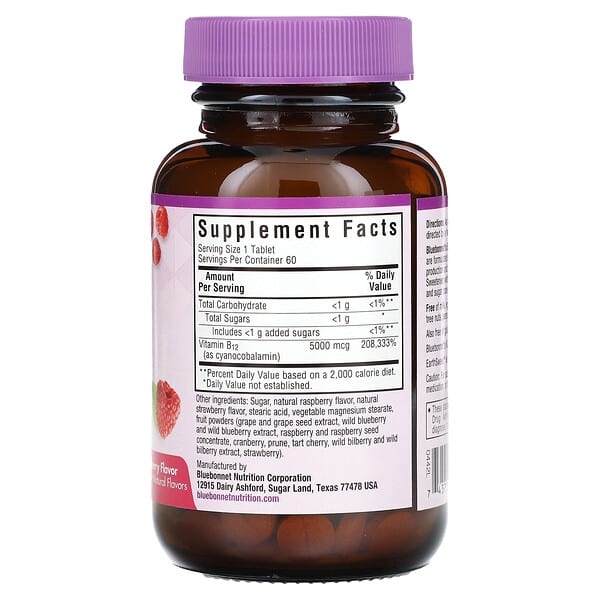Alternative view of Bluebonnet Nutrition, Earth Sweet® Chewables, Vitamin B12, Raspberry, 5,000 mcg, 60 Chewable Tablets