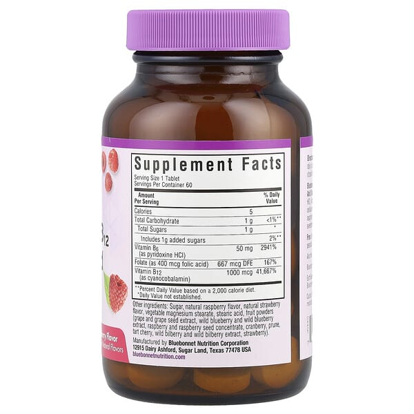 Alternative view of Bluebonnet Nutrition, Earth Sweet® Chewables, Vitamin B6, B12 & Folic Acid, Raspberry, 60 Chewable Tablets