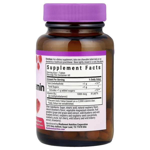 Alternative view of Bluebonnet Nutrition, EarthSweet® Chewables, Methylcobalamin, Raspberry, 1,000 mcg, 60 Chewable Tablets