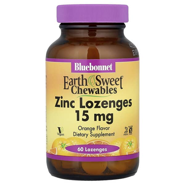 Bluebonnet Nutrition, EarthSweet® Chewables, Zinc Lozenges, Orange, 60 Lozenges