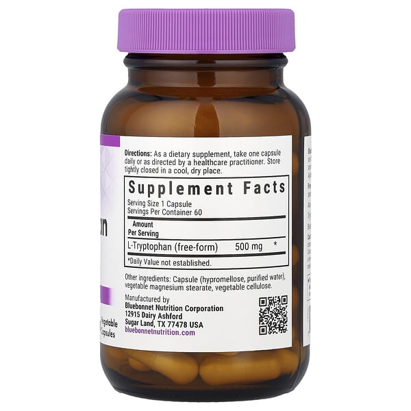 Alternative view of Bluebonnet Nutrition, L-Tryptophan, 500 mg, 60 Vegetable Capsules