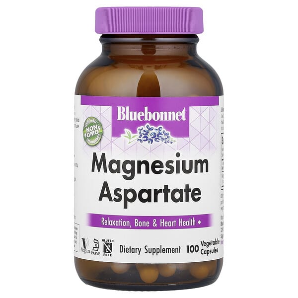 Bluebonnet Nutrition, Magnesium Aspartate, 100 Vegetable Capsules (200 mg per Capsule)