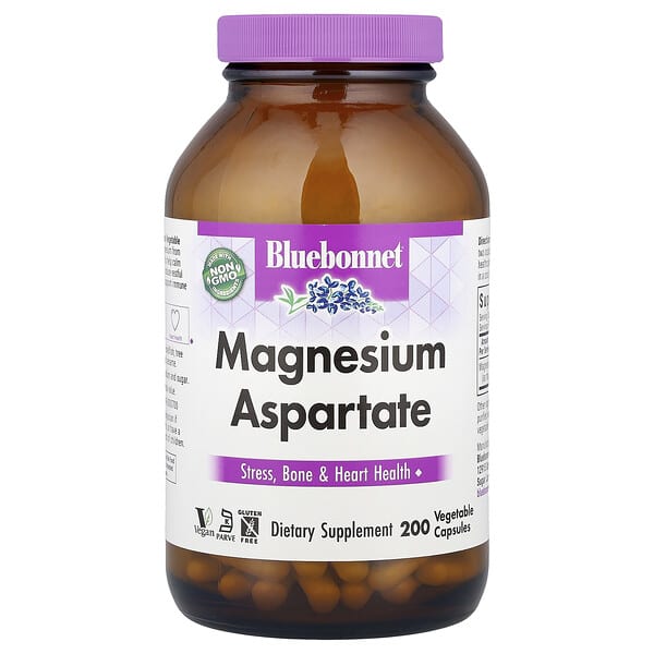 Bluebonnet Nutrition, Magnesium Aspartate, 200 Vegetable Capsules (200 mg per Capsule)
