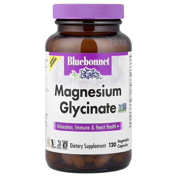 Bluebonnet Nutrition, Magnesium Glycinate, 120 Vegetable Capsules (100 mg per Capsule)