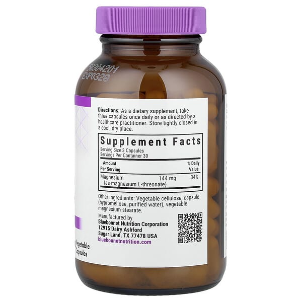 Alternative view of Bluebonnet Nutrition, Magtein® Magnesium L-Threonate, 90 Vegetable Capsules (48 mg per Capsule)