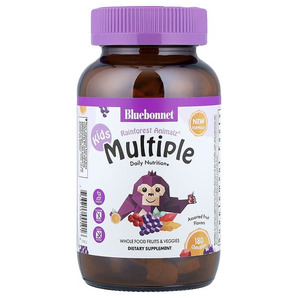 Bluebonnet Nutrition, Rainforest Animalz®, Kids Multiple, Assorted Fruit, 180 Chewables