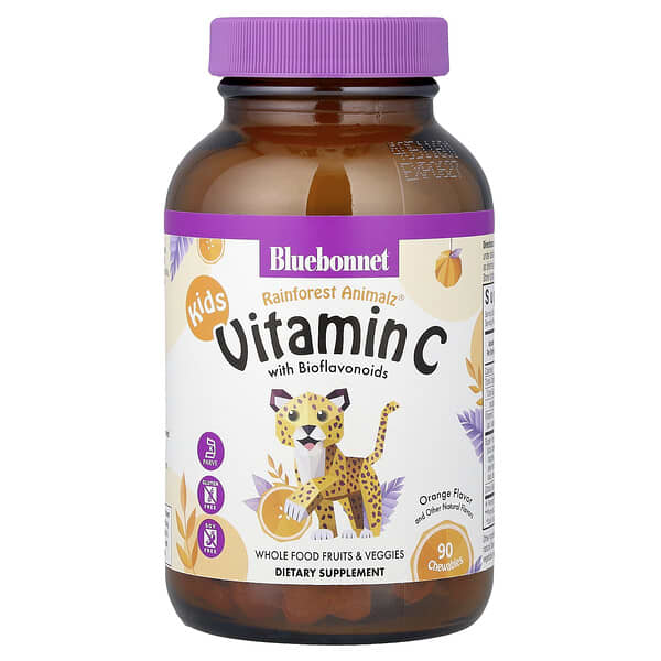 Bluebonnet Nutrition, Rainforest Animalz®, Vitamin C With Bioflavonoids, Orange, 90 Chewables