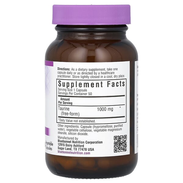Alternative view of Bluebonnet Nutrition, Taurine, 1,000 mg, 50 Vegetable Capsules