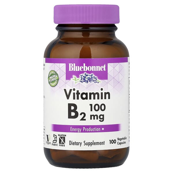 Bluebonnet Nutrition, Vitamin B2, 100 mg, 100 Vegetable Capsules