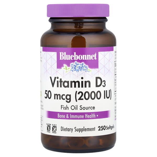 Bluebonnet Nutrition, Vitamin D3, 50 mcg (2,000 IU), 250 Softgels