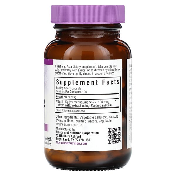 Alternative view of Bluebonnet Nutrition, Vitamin K2, 100 mcg, 100 Vegetable Capsules