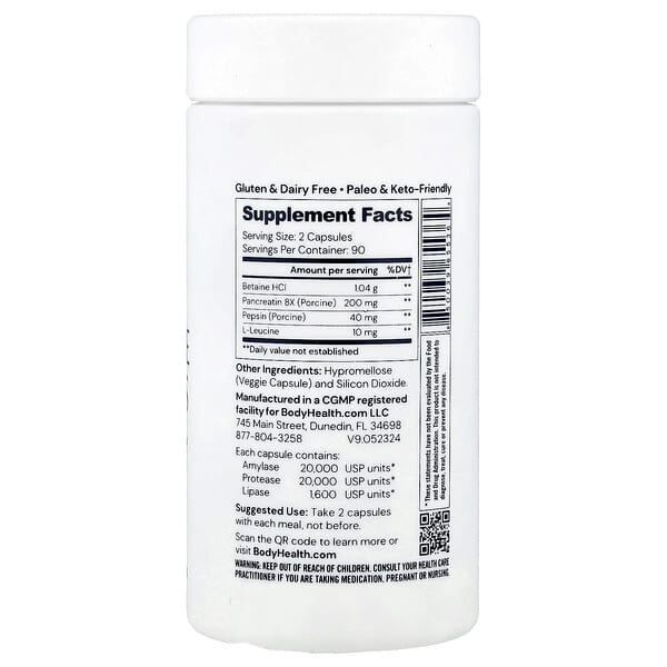 Alternative view of BodyHealth, Digestive Enzymes With Betaine, Pancreatin & Pepsin, 180 Capsules