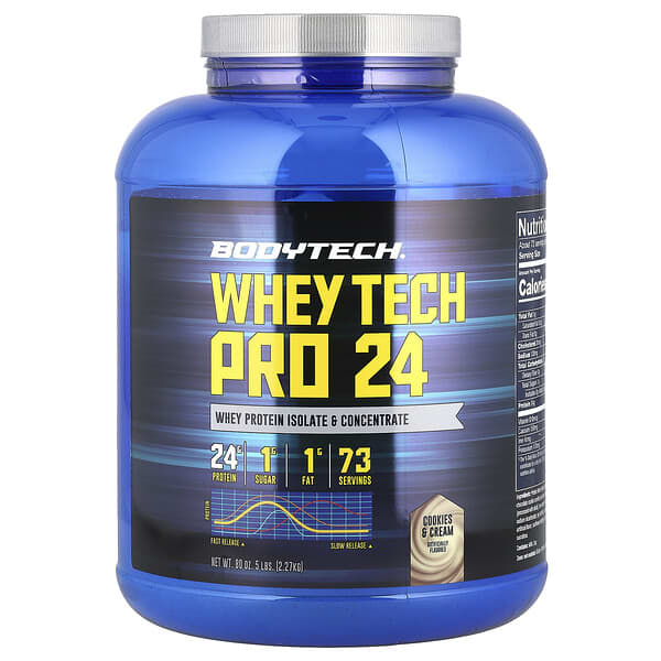 BodyTech, Whey Tech Pro 24, Cookies & Cream, 5 lbs (2.27 kg)