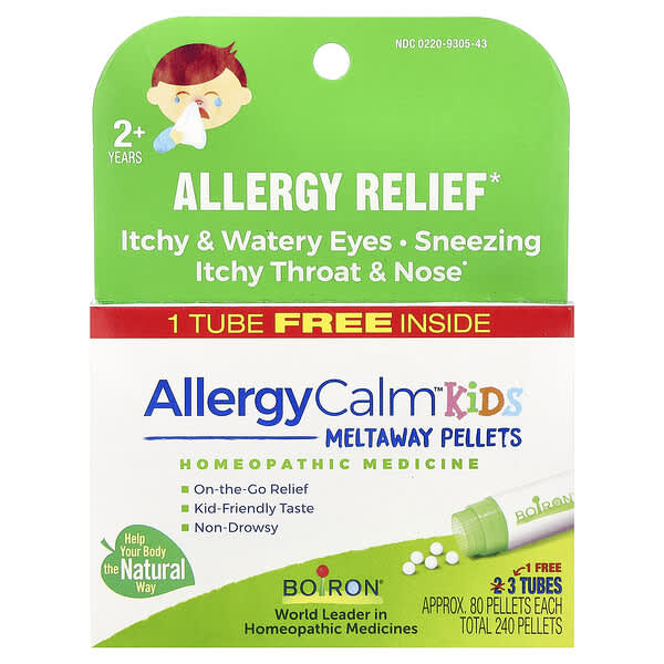 Boiron, AllergyCalm™ Kids, 2+ Years, 3 Tubes, 80 Pellets Each