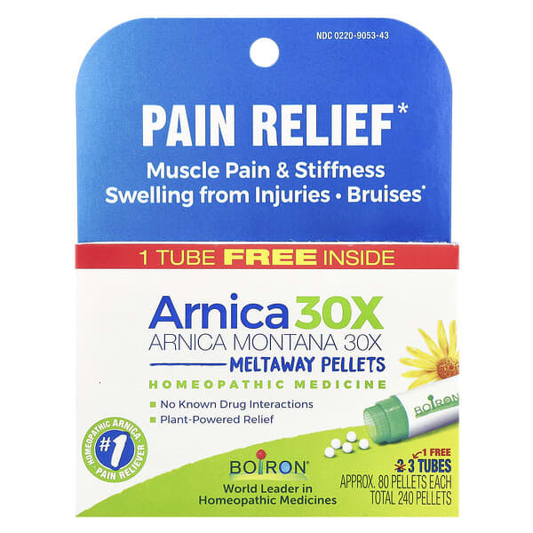 Boiron, Arnica Montana, 30X, 3 Tubes, Approx. 80 Pellets Each 5 Boiron, Arnica Montana, 30X, 3 Tubes, Approx. 80 Pellets Each